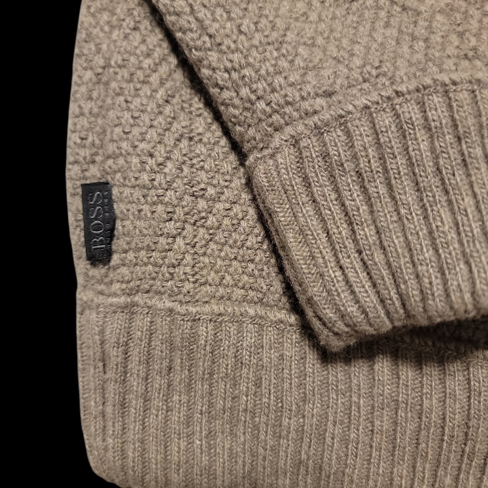Hugo Boss Italian Yarn Men's Taupe Button-Front Knit Cardigan - Picture 5 of 6